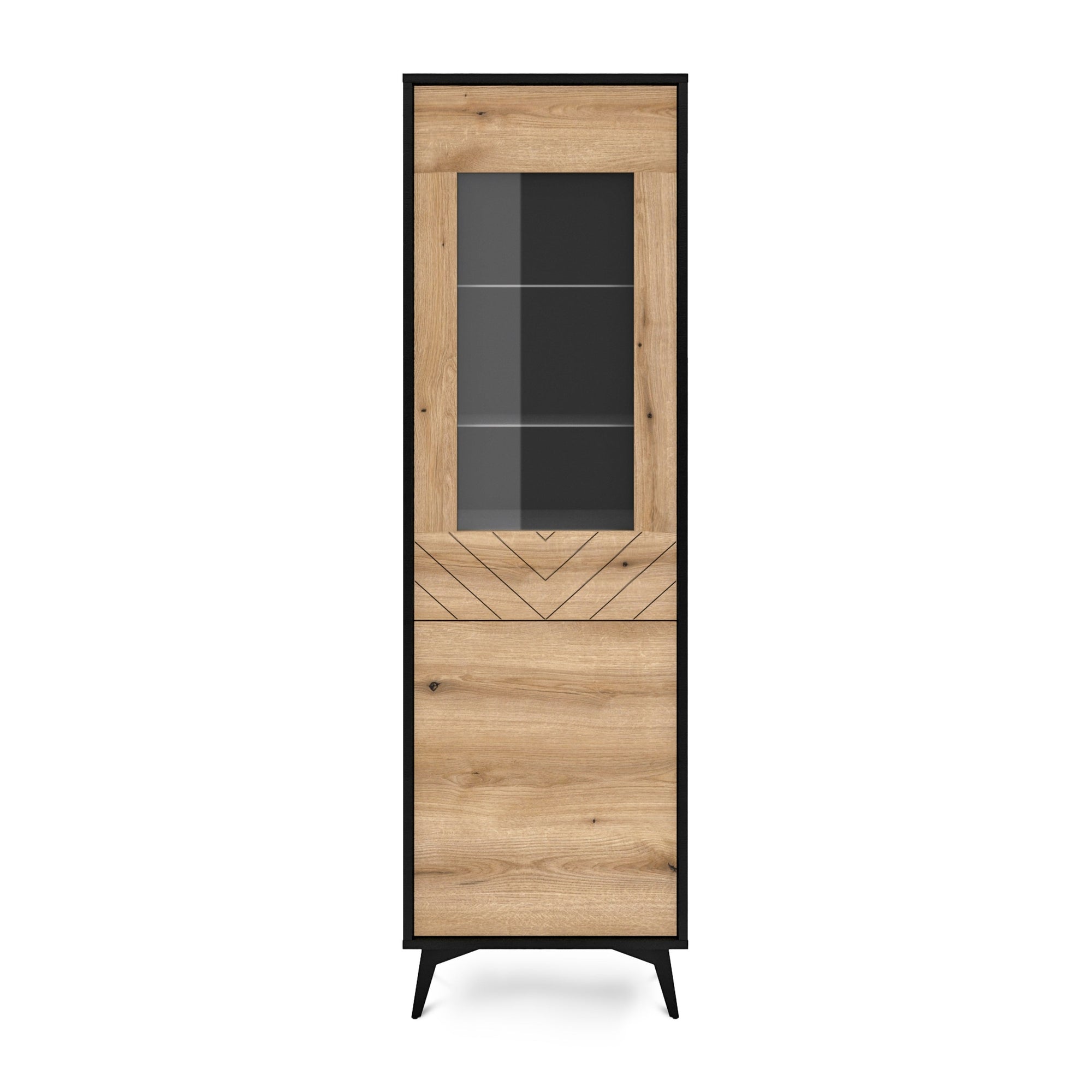 Witryna przeszklona 54x178 cm w stylu nowoczesnym – push to open, dekor jodełki, dąb Evoke | Nirwana