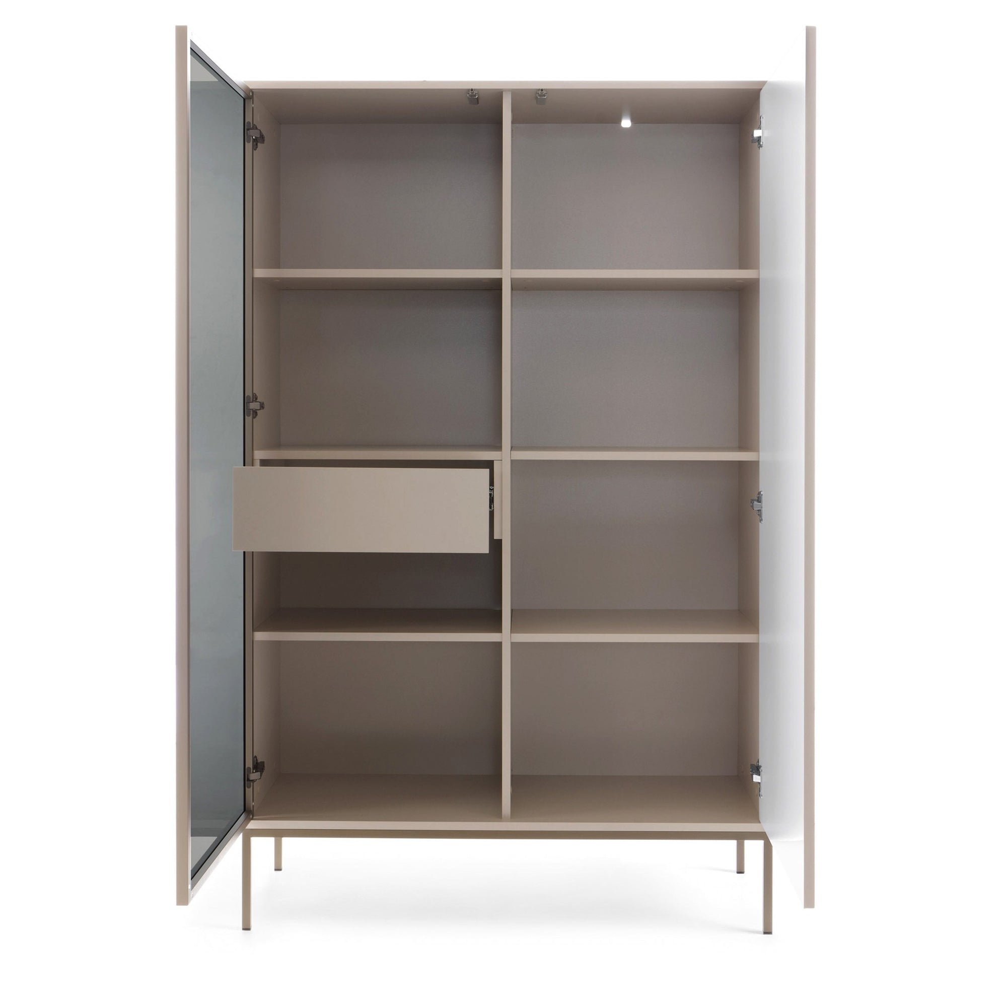 Komoda z drzwiami i szufladą 104x166 w stylu nowoczesnym - LED, przeszklony front, push-to-open | Lampy