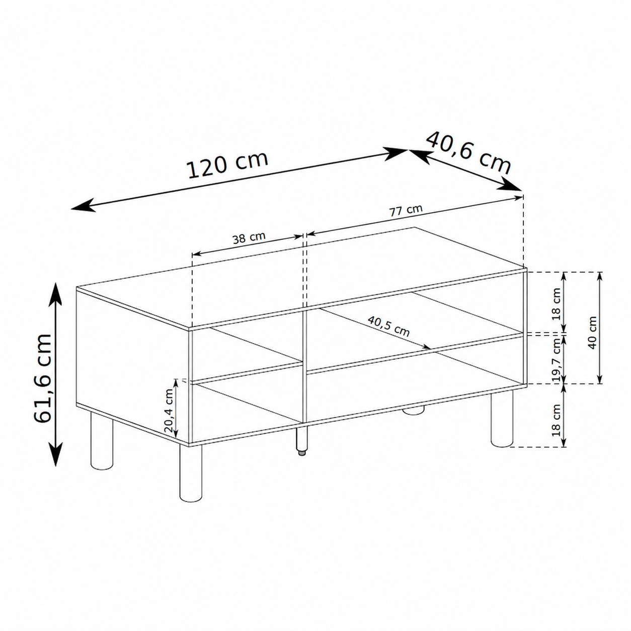 TV-Schrank 120x62 mit Schublade und offenem Fach im skandinavischen Stil | FJORD