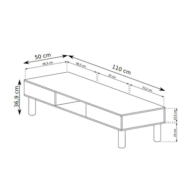 Couchtisch 110x37 mit offenen Fächern im skandinavischen Stil | FJORD