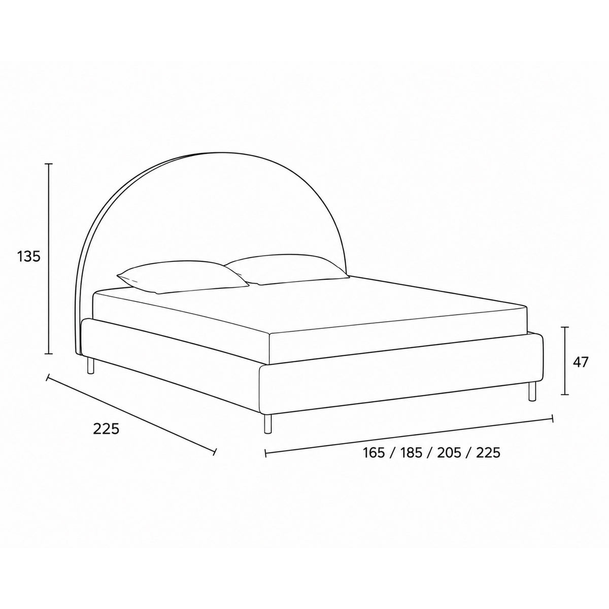 Polsterbett mit halbrundem Kopfteil und Bettkasten im Soft-Modern-Stil | Zora