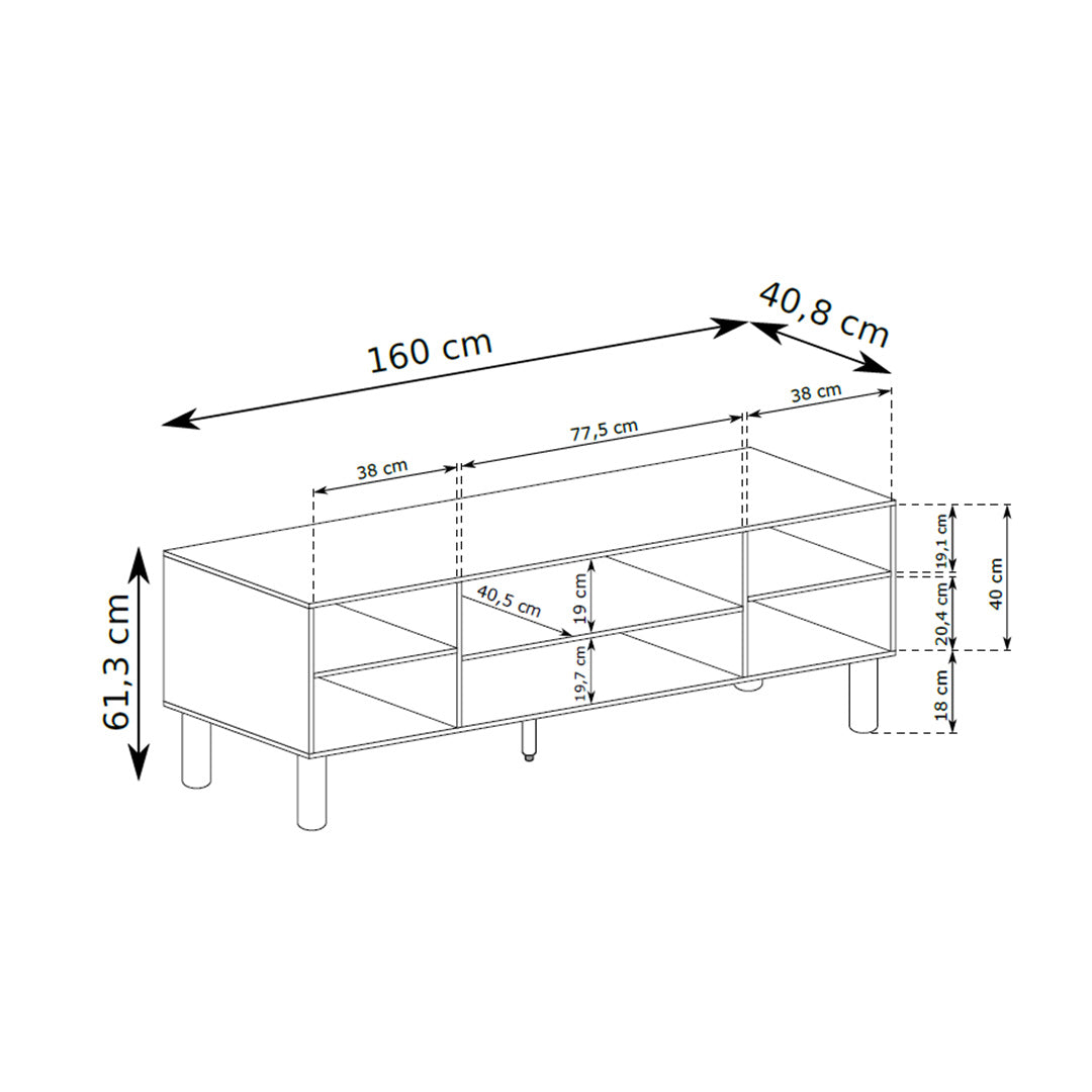 TV-Schrank 160x62 mit geräumigen Staufächern im skandinavischen Stil | FJORD