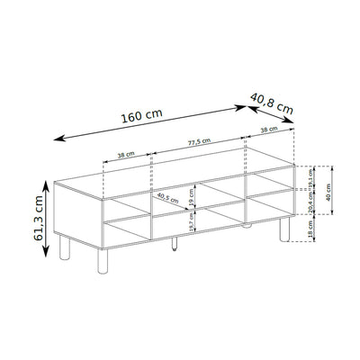 TV-Schrank 160x62 mit geräumigen Staufächern im skandinavischen Stil | FJORD