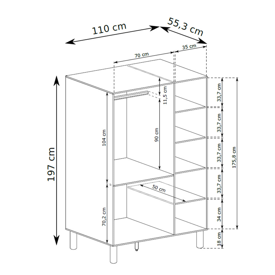 Geräumiger Kleiderschrank 110x197 im skandinavischen Stil | FJORD