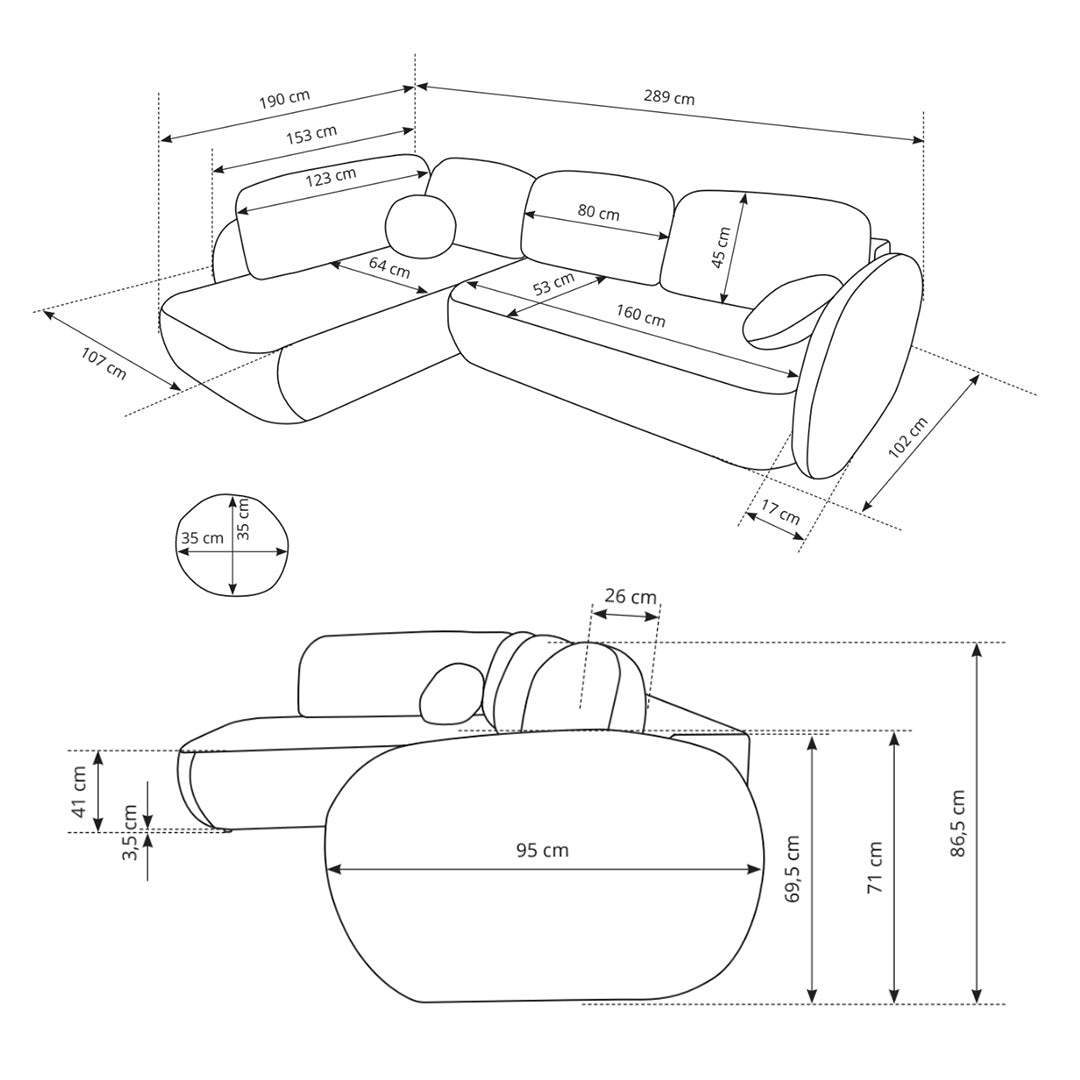 Ecksofa mit Schlaffunktion und Liegefläche 123x250 im Organic-Modern-Stil | OLEMO