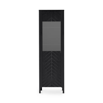 Hohe Vitrine EKLIPSO 60x197 mit Glaseinsatz im modernen Stil – Farbe Schwarz | Pillovely