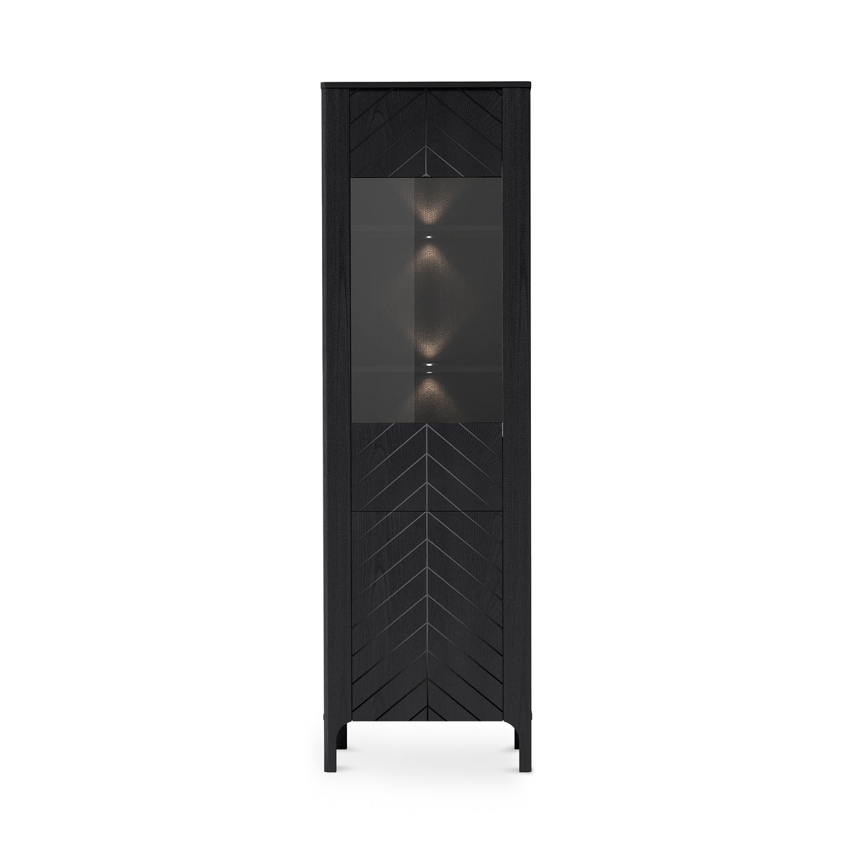 Hohe Vitrine EKLIPSO 60x197 mit Glaseinsatz im modernen Stil – Farbe Schwarz mit LED-Beleuchtung | Pillovely