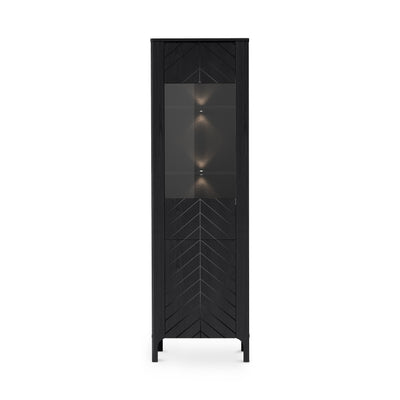 Hohe Vitrine EKLIPSO 60x197 mit Glaseinsatz im modernen Stil – Farbe Schwarz mit LED-Beleuchtung | Pillovely