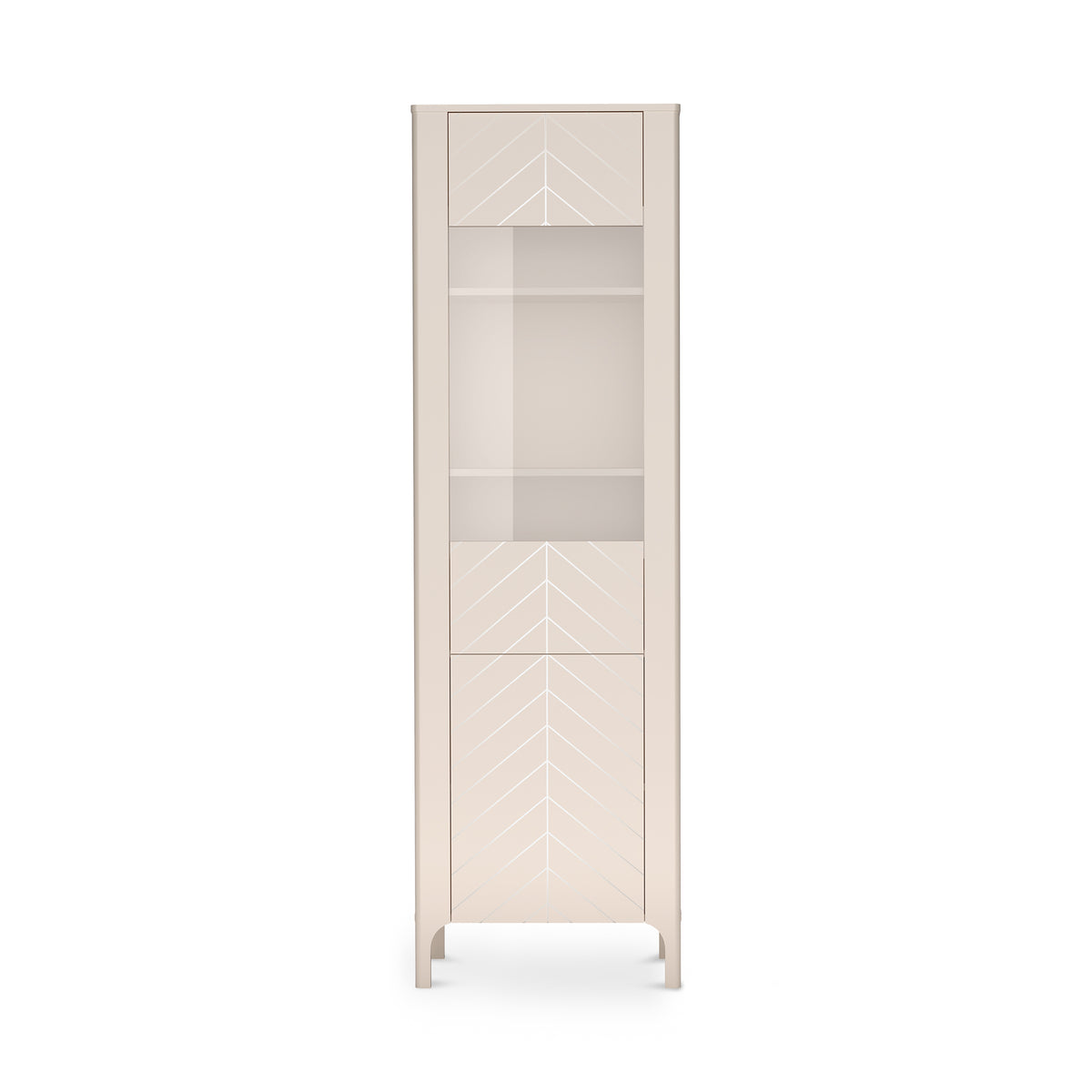 Hohe Vitrine EKLIPSO 60x197 mit Glaseinsatz im modernen Stil, Farbe Kaschmir – Vorderansicht | Pillovely