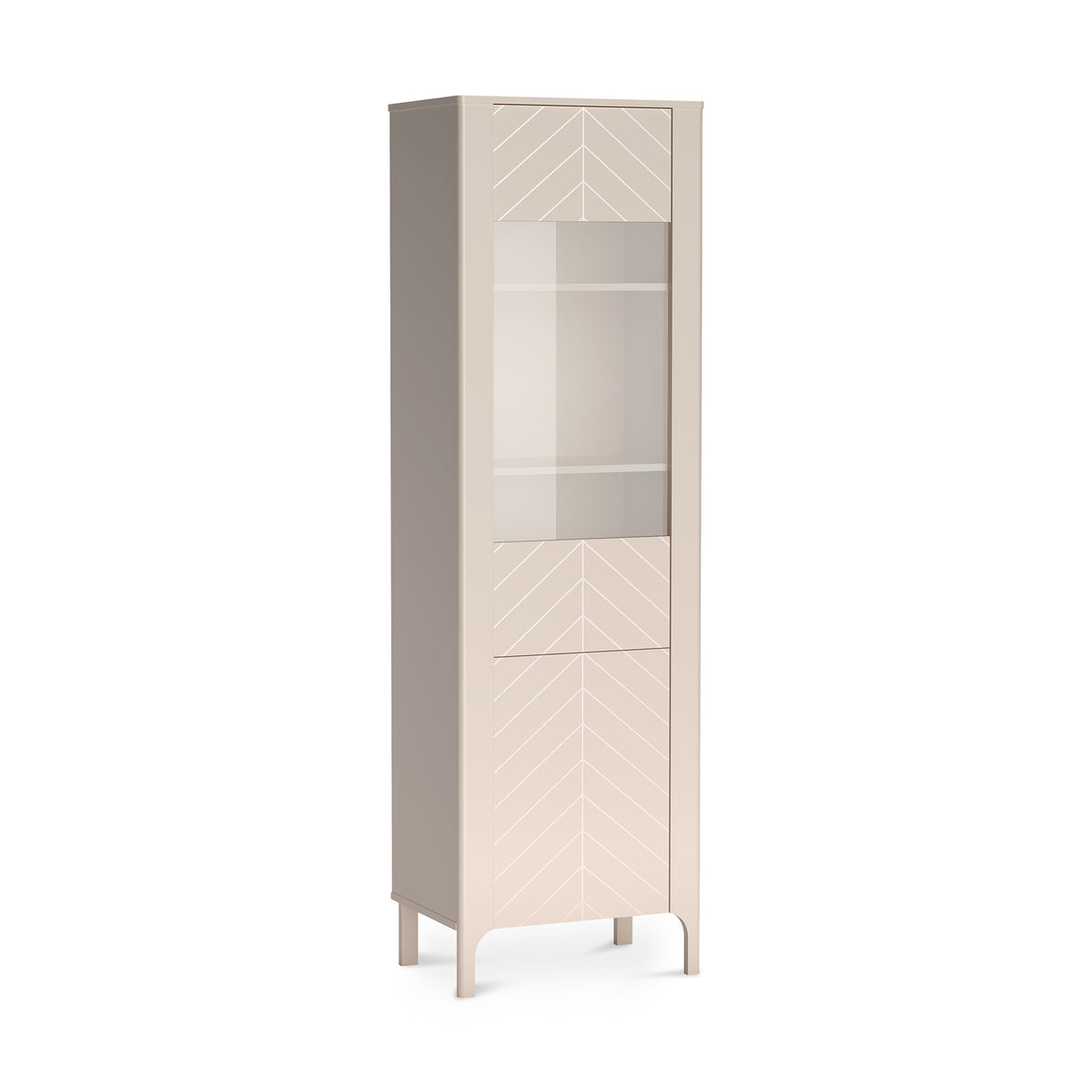 Hohe Vitrine EKLIPSO 60x197 mit Glaseinsatz im modernen Stil, Farbe Kaschmir – Hauptbild | Pillovely
