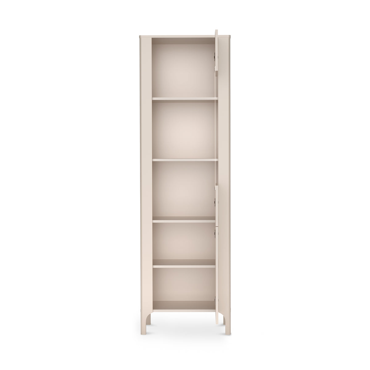 Hohe Vitrine EKLIPSO 60x197 mit Glaseinsatz im modernen Stil, Farbe Kaschmir – geöffnet | Pillovely