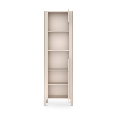 Hohe Vitrine EKLIPSO 60x197 mit Glaseinsatz im modernen Stil, Farbe Kaschmir – geöffnet | Pillovely
