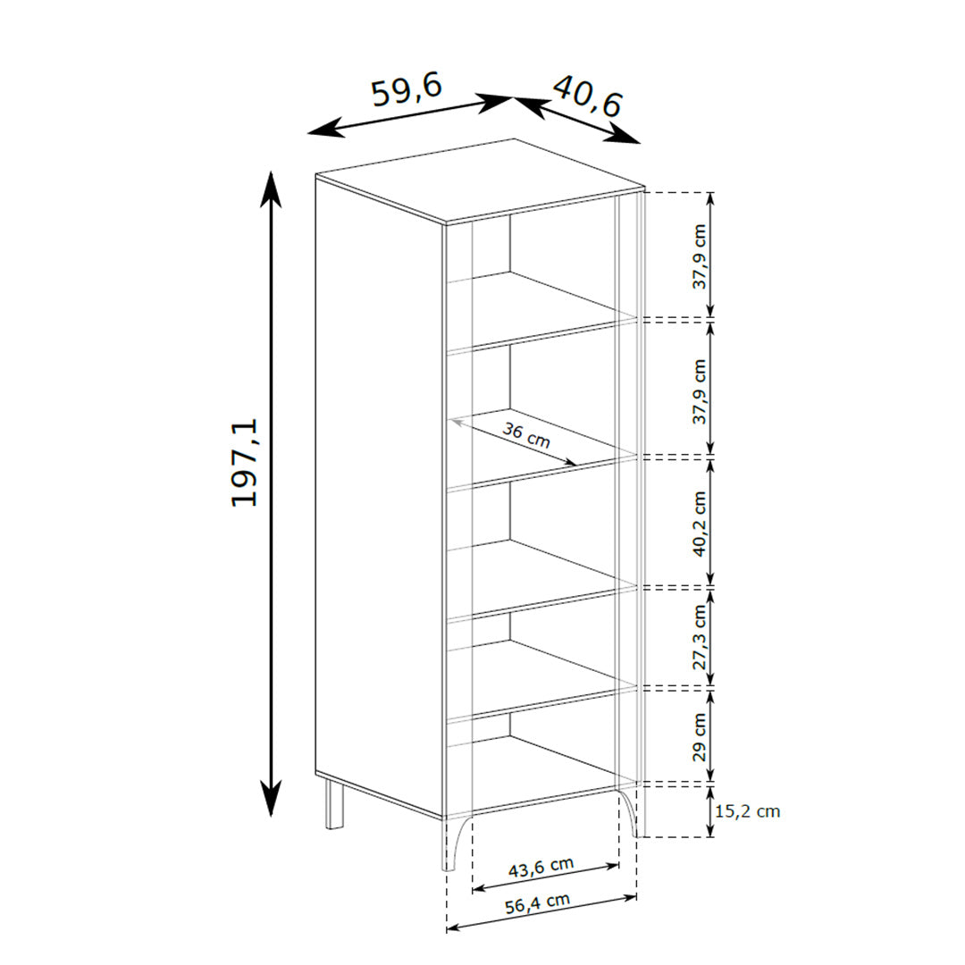 Hohe Vitrine EKLIPSO 60x197 mit Glaseinsatz im modernen Stil – Maßzeichnung | Pillovely