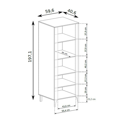 Hohe Vitrine EKLIPSO 60x197 mit Glaseinsatz im modernen Stil – Maßzeichnung | Pillovely