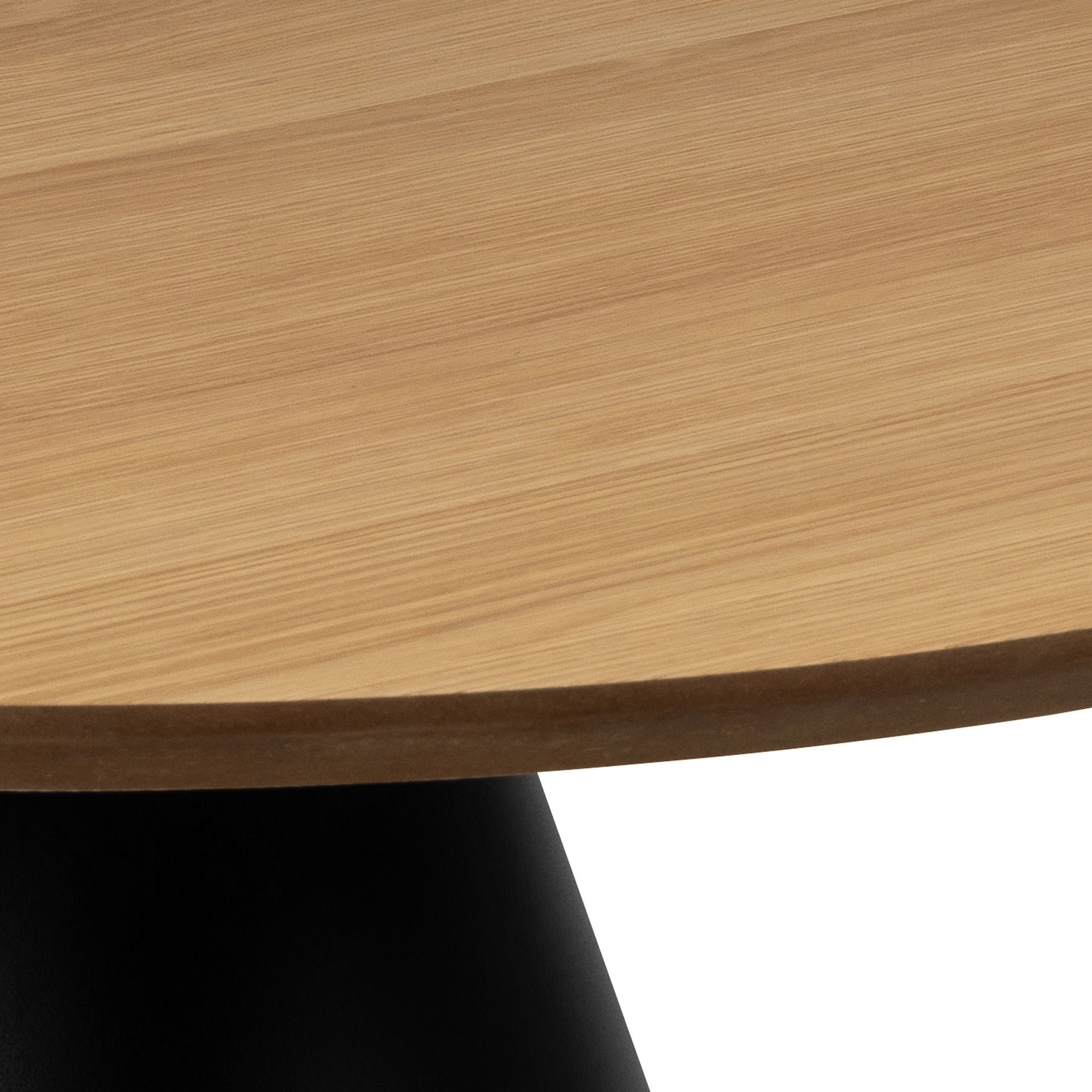 Okrągły stolik kawowy o średnicy 65 cm w stylu soft loft – zaokrąglone krawędzie, fornir dębowy, kolumnowa podstawa | Talin