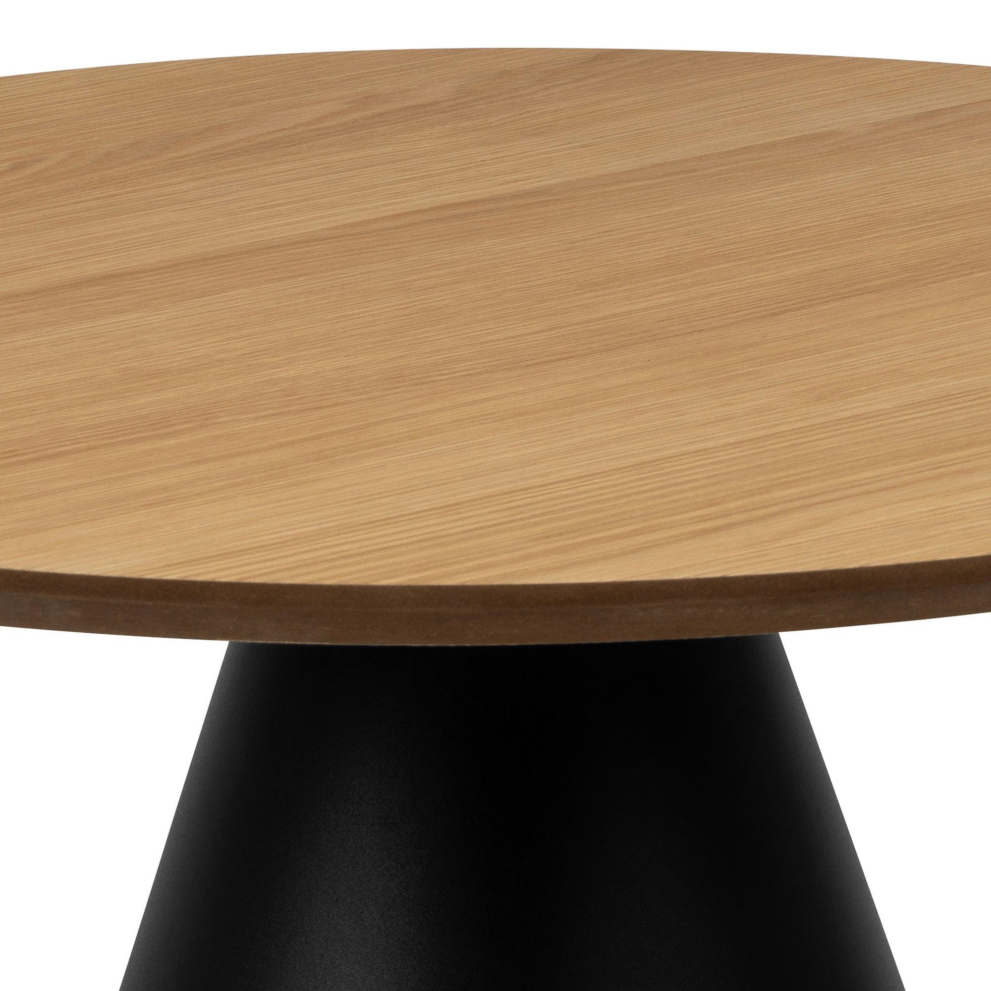 Okrągły stolik kawowy o średnicy 65 cm w stylu soft loft – zaokrąglone krawędzie, fornir dębowy, kolumnowa podstawa | Talin
